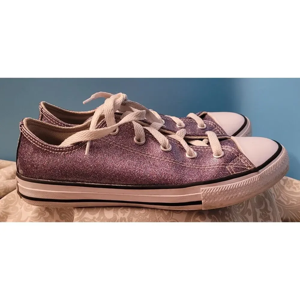 Junior Size 3 All Star Converse Low Top Purple Sparkle Junior Size 3 EUC